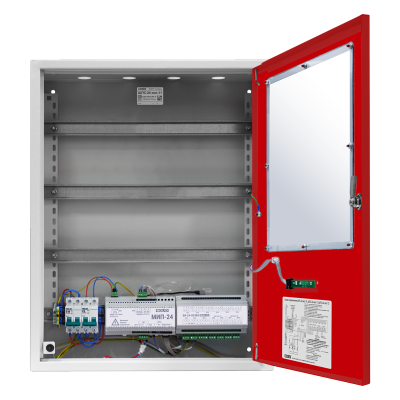 Шкаф для установки приборов системы "Орион" на DIN рейки ШПС-24 исп.11 красная дверь для систем безопасности