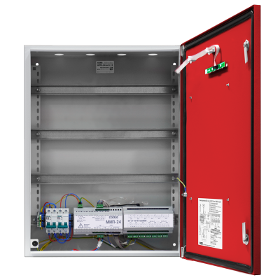 Шкаф для установки приборов системы "Орион" на DIN рейки ШПС-24 исп.12 красная дверь для систем безопасности