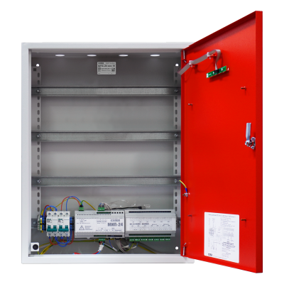 Шкаф для установки приборов системы "Орион" на DIN рейки ШПС-24 исп.10 красная дверь для систем безопасности